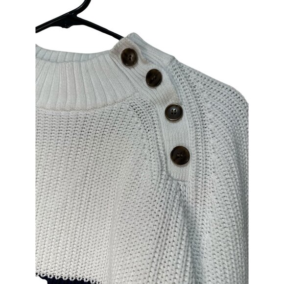 J.Crew Knit Sweater Women Medium White Blue Striped Nautical Fisherman Mock Neck - Picture 11 of 14